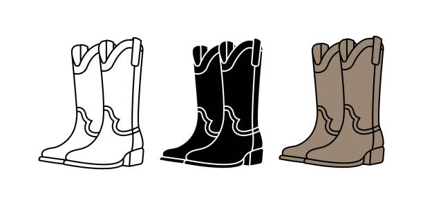 ilustraciones, imágenes clip art, dibujos animados e iconos de stock de cowboy boots plantilla silueta contorno - fashion group of objects shoe boot