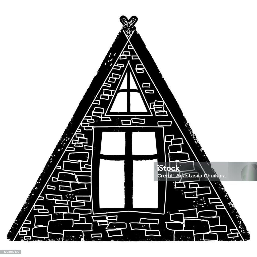 Triangular House Graphics Linocut Texture Vector Black Design Element ...