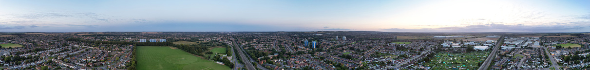 Aerial Ultra High Resolution Wide Panoramic View of British Tourist Attraction of Bournemouth City, Beach and Sea view City of England Great Britain UK. Image Captured with Drone's Camera