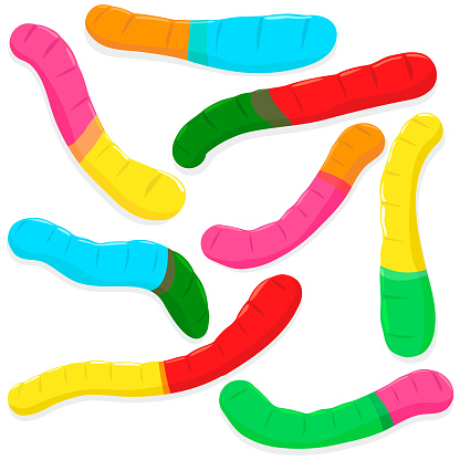 Collection of jelly worms candy. Vector illustration set