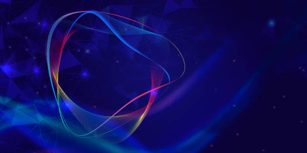 Abstract wave background for design on the topic of cyberspace, big data, metaverse, network security, data transfer on dark blue abstract cyberspace background