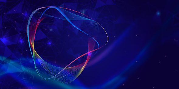Abstract wave background for design on the topic of cyberspace, big data, metaverse, network security, data transfer on dark blue abstract cyberspace background. Copy space