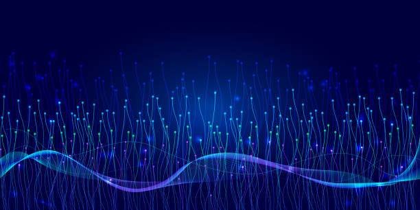 Neural networks, technology and science. Abstract neural connections on dark blue background. Technological background for web design and presentations on artificial intelligence, big data, communications.