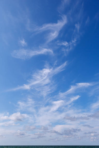 istock Beautiful blue sky over the sea with translucent, white, Cirrus clouds 1708095087