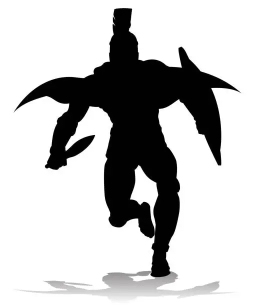 Vector illustration of Spartan Silhouette Gladiator Trojan Greek Warrior