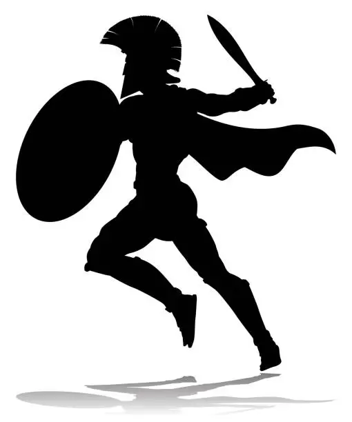 Vector illustration of Spartan Silhouette Gladiator Trojan Greek Warrior