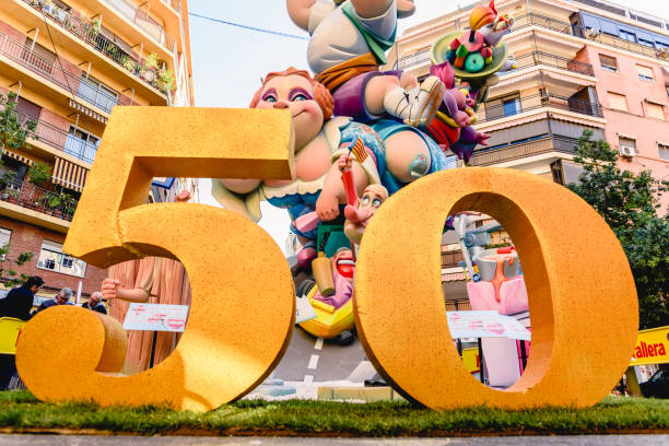 Detail of some Fallas day monuments, publicly displayed in the squares of the neighborhoods to be admired by tourists. Valencia, Spain - March 16, 2019: Detail of some Fallas day monuments, publicly displayed in the squares of the neighborhoods to be admired by tourists. admired stock pictures, royalty-free photos & images
