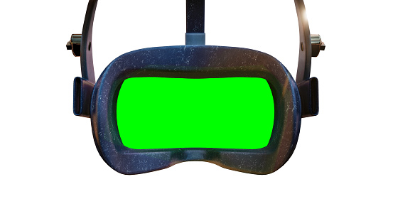 3d image of VR goggles with green screen. Computer generated image of a VR glasses isolated on white background.