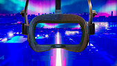 Digital technology metaverse city  from VR headset
