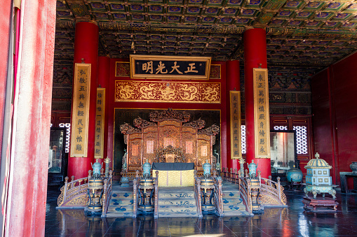 Beijing, China, October 28th 2015. Forbidden City, detail of a Throne-room decoration