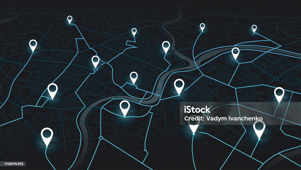 Multiple Map Path Design Abstract Map City Multiple Destinations With Location System Direction ...