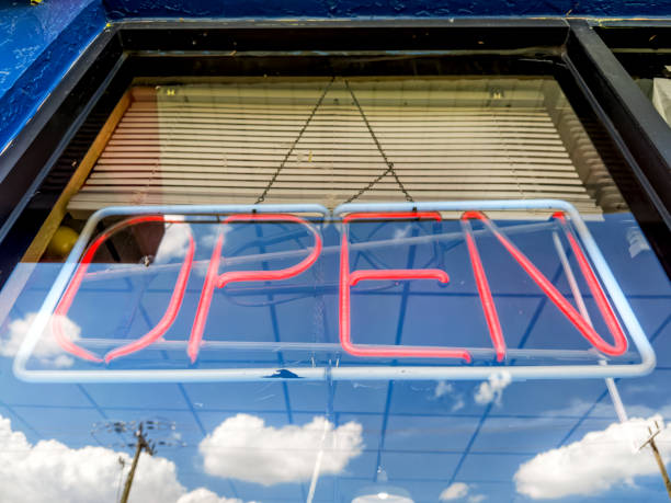 istock Neon open sign at store window 1708195313