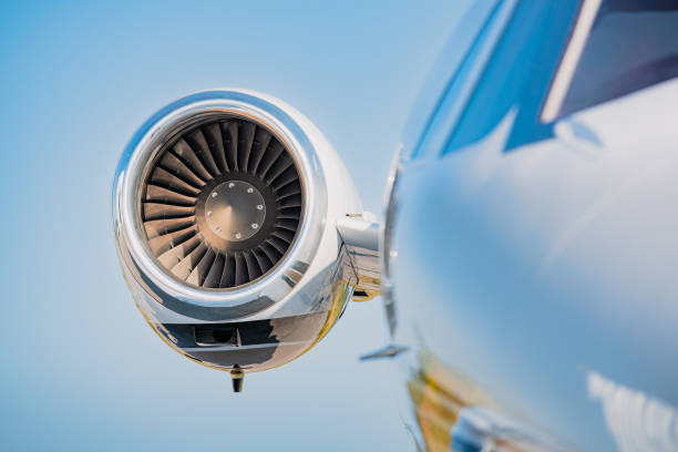 High mounted jet engine of a small business jet.