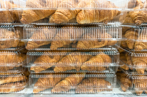 Freshly croissants muffins in a bakery