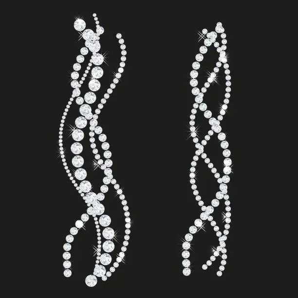 Vector illustration of Diamond sparkling beads. Shining precious gems chain. Round shape. Modern jewelery background
