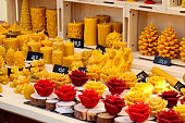 Handmade decorative beeswax candles for sale.