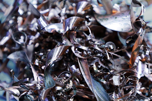 Metal shavings as post-production waste for reuse in the management of the Earth's non-renewable resources.