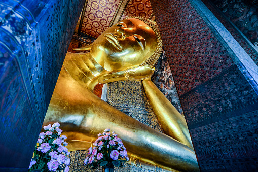 The Reclining Buddha at Wat Pho Pho Temple in Bangkok, Thailand