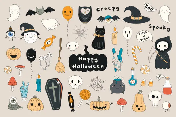 Vector illustration of Kawaii Halloween set