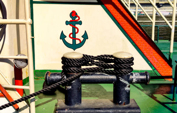 istock Ship's deck with anchor emblem in close-up. 1708249087