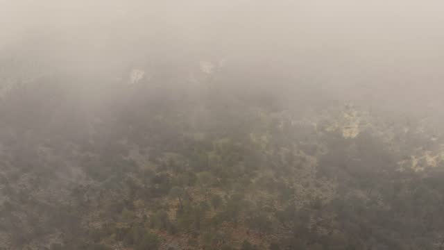 Misty Mexican Landscape with Aerial View of El Ajusco Hilltop Through Low-lying Fog