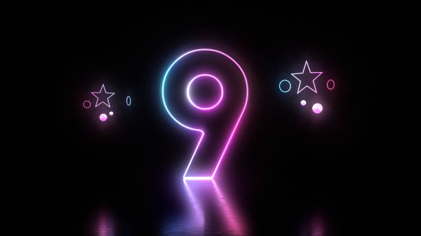 istock Glow in the Dark Number 9 Lettering, Blue and Pink Neon Light 1708261428