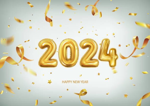 istock 3d realistic isolated vector with gold gel balls as numbers two thousand and twenty four, 2024, white background, New Year's balloons to decorate your design, New Year, Christmas, advertising 1708292037