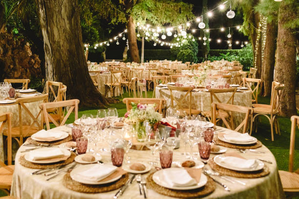 istock Elegant design centerpieces and wedding cutlery. 1708312242