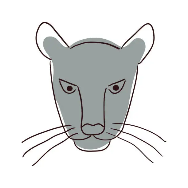 Vector illustration of Cute panther face hand drawn illustration, sketch.