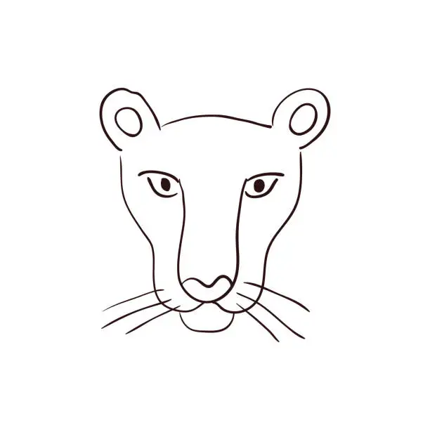 Vector illustration of Cute lioness face hand drawn illustration, sketch.