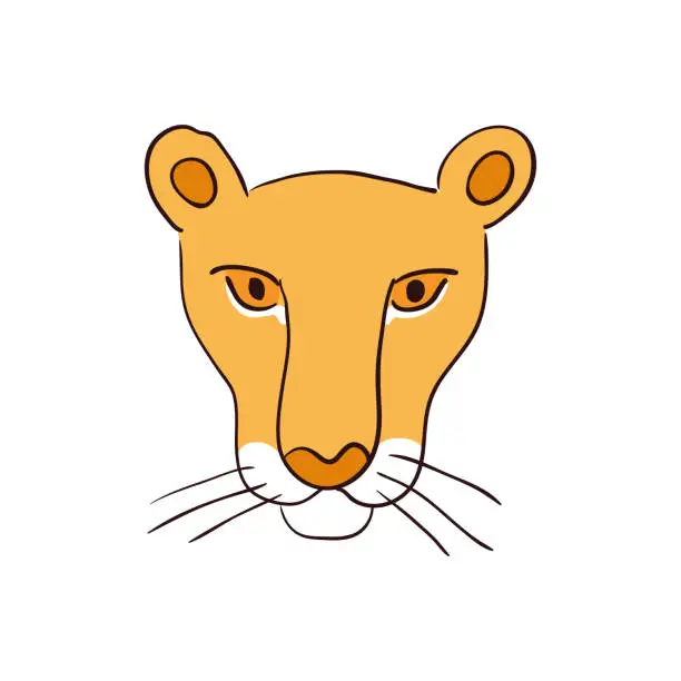 Vector illustration of Cute lioness face hand drawn illustration, sketch.