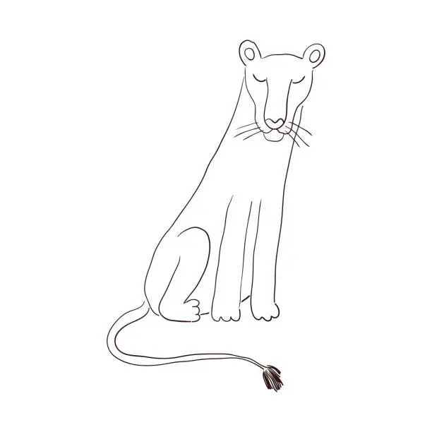 Vector illustration of Cute sitting lioness hand drawn illustration.