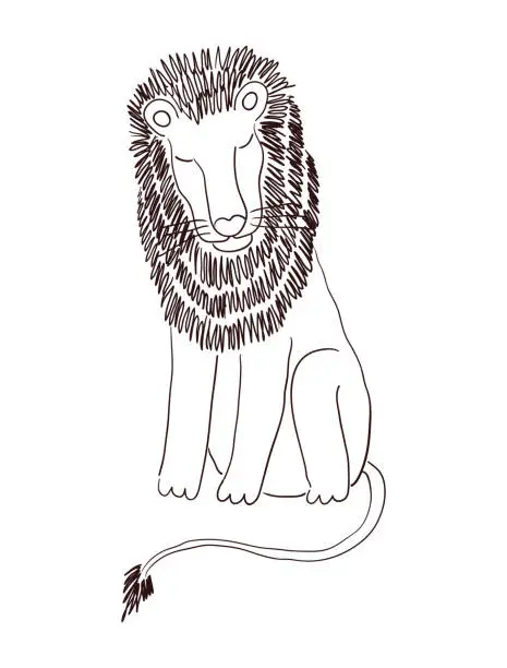 Vector illustration of Cute sitting lion hand drawn illustration.