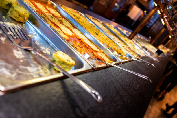 istock Trays with pasta dishes for self-service buffet in a restaurant. 1708337552