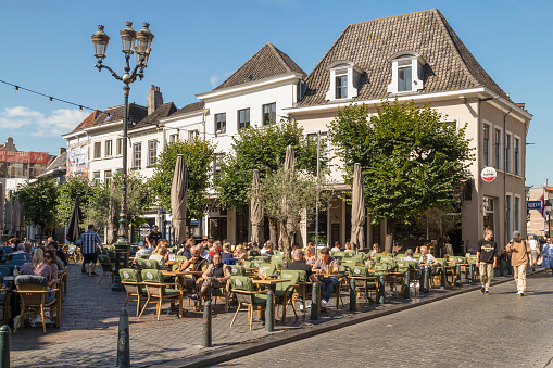 Breda, Netherlands, September 15, 2023; Cozy square with cafes with terraces in the center of Breda.