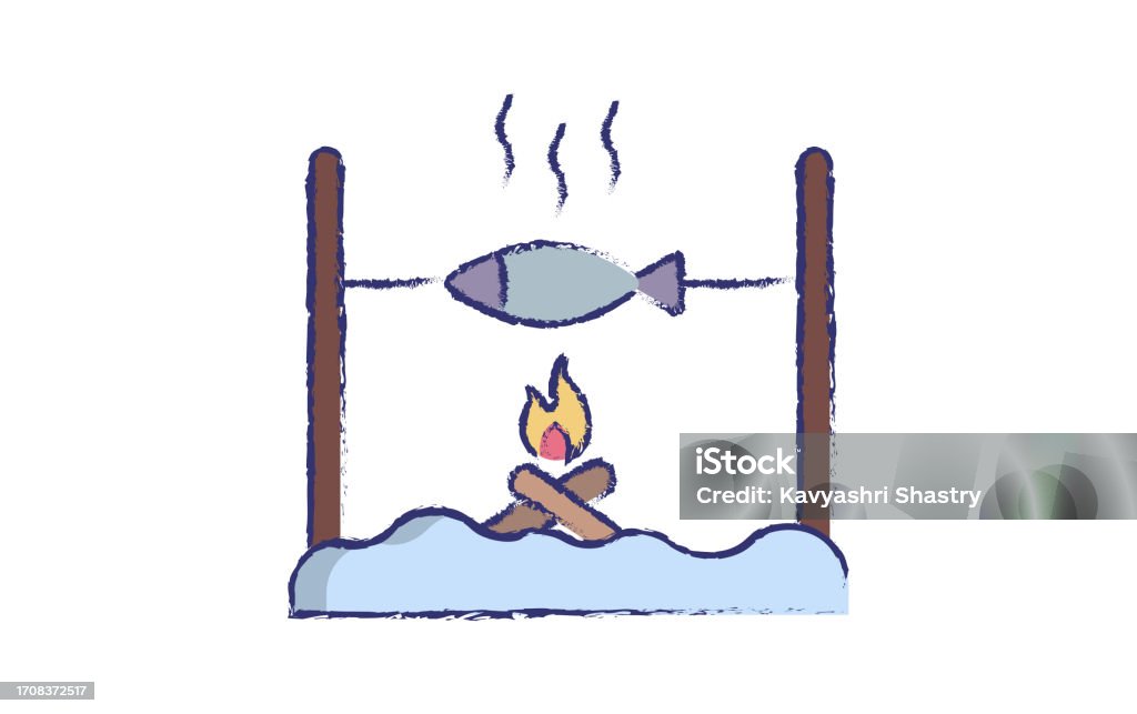 Grilling Fish Graphics Grilled Fish Hand Drawn Vector Illustration Stock Illustration ...