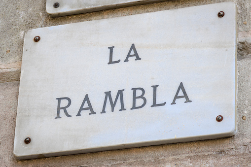 La Rambla street sign in Barcelona, Spain