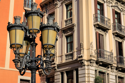 Old streets lamps on La Rambla in Barcelona, Spain