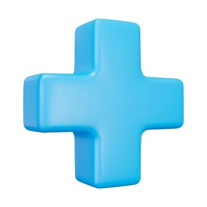 3d blue plus sign. Medical icon apteka. Vector illustration on isolated background.
