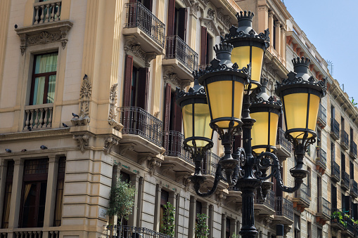 Old streets lamps on La Rambla in Barcelona, Spain