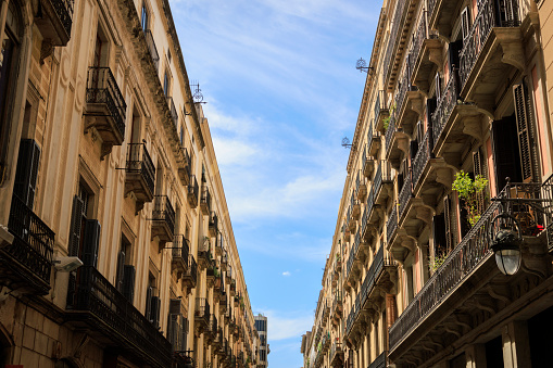 Apartments on a street in Barcelona, Spain