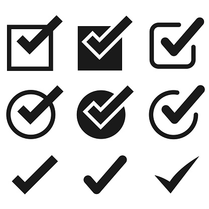 Check marks symbol collection. Simple check mark. Quality sign icon. Checklist symbols. Approval check. Stock vector