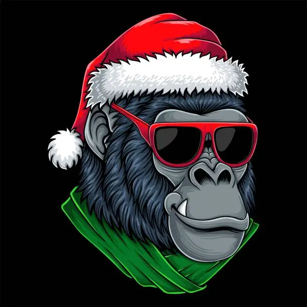 Vector illustration of Gorilla head wearing accessories christmas vector illustration
