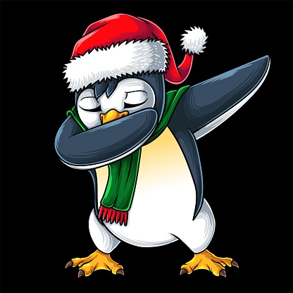 Penguin character dabbing dance christmas vector illustration for your company or brand