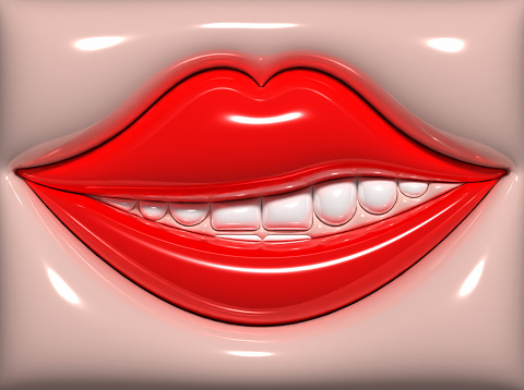 Mouth with red lips and white teeth, 3D rendering illustration