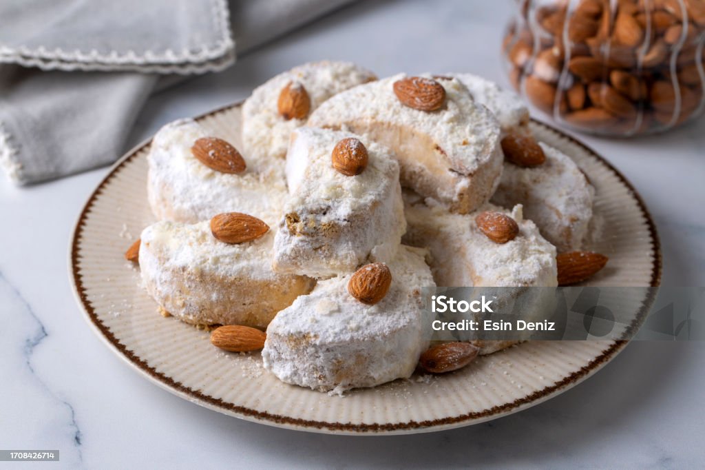 Traditional Kavala cookies with almond Baked Stock Photo