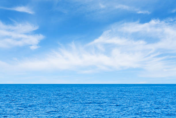 istock Blue sea and white clouds on sky. Water cloud horizon background Feeling calm, cool, relaxing, ocean 1708427258