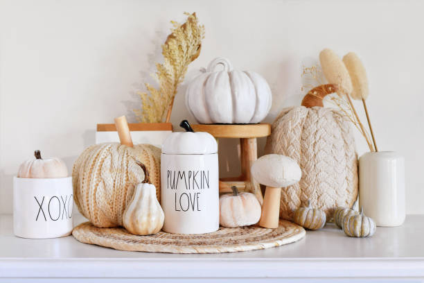 istock Boho style fall decor with pumpkins and dried flowers 1708442329