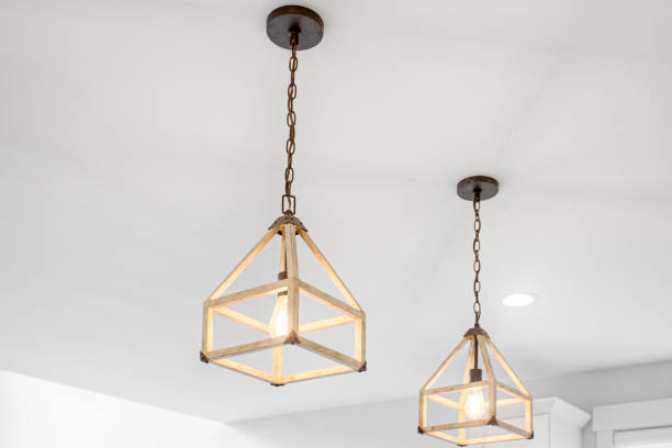 istock Pine Wood Rustic Farmhouse Pendant Light Fixtures and Clean Ceiling 1708461632
