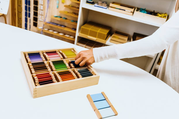 istock Hand of a student handling montessori material inside a classroom. 1708482992